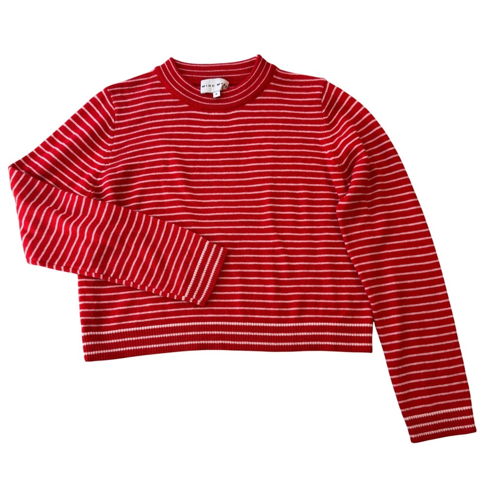 Miou Muse T5797 Womens S Red White Striped Wool Blend Crew Neck Sweater